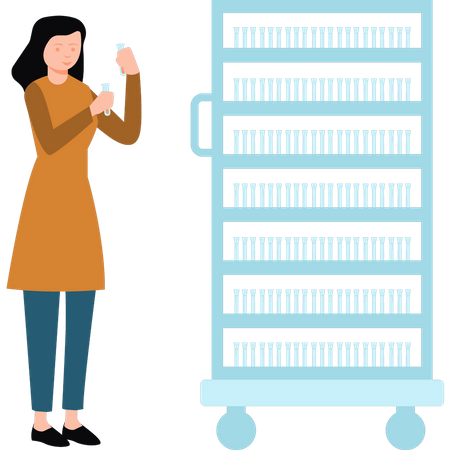 Mujer científica sosteniendo muestras de tubos de ensayo  Ilustración