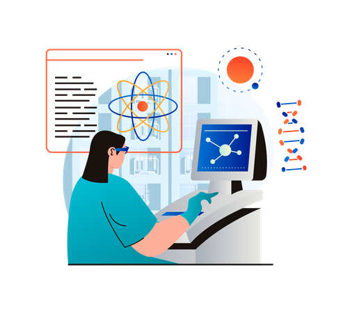 Científica que trabaja en la investigación del ADN  Ilustración