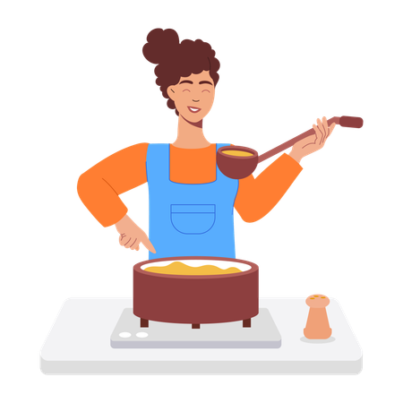 Mujer cocinando comida  Ilustración