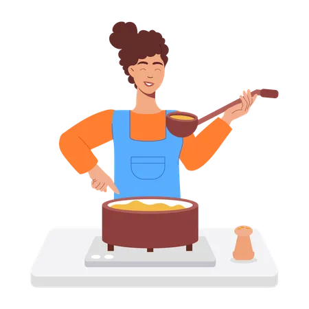 Mujer cocinando comida  Ilustración