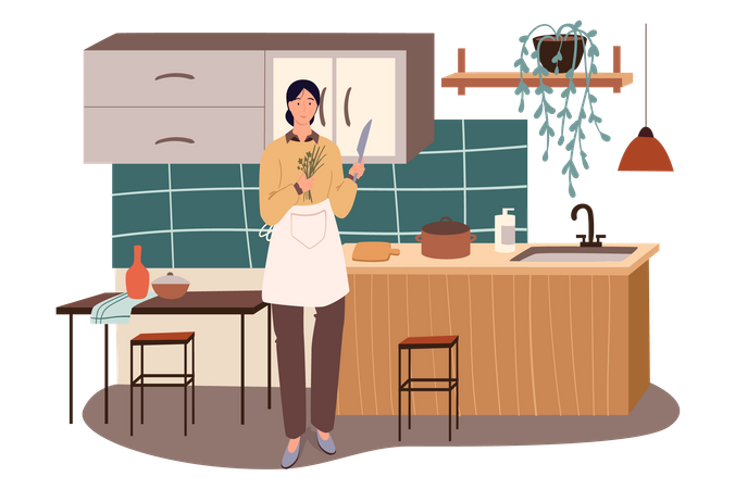 Mujer cocinando comida  Ilustración