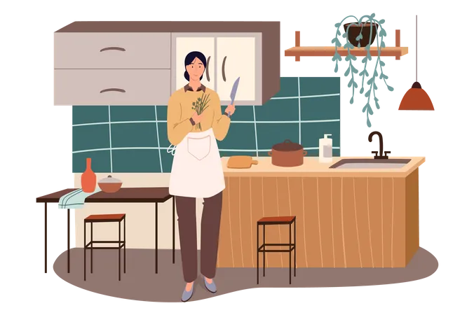 Mujer cocinando comida  Ilustración