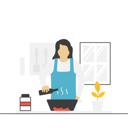 Mujer cocinando comida  Ilustración