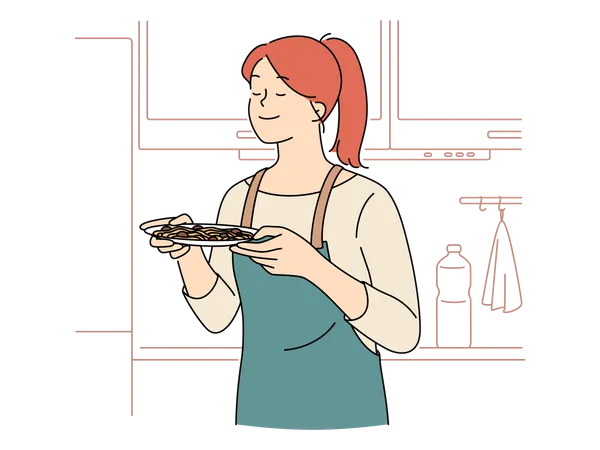 Mujer cocinando comida  Ilustración