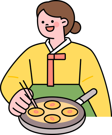 Mujer cocinando comida coreana  Ilustración