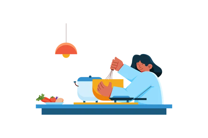 Mujer cocinando comida saludable  Ilustración