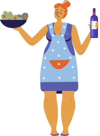 Mujer cocinando deliciosa ensalada de verduras  Ilustración