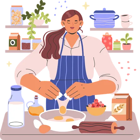 Mujer cocinando en la cocina  Ilustración