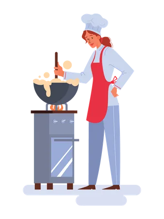 Mujer cocinando en la cocina  Ilustración