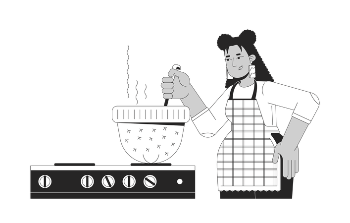 Mujer cocinando la cena con sombrero  Ilustración