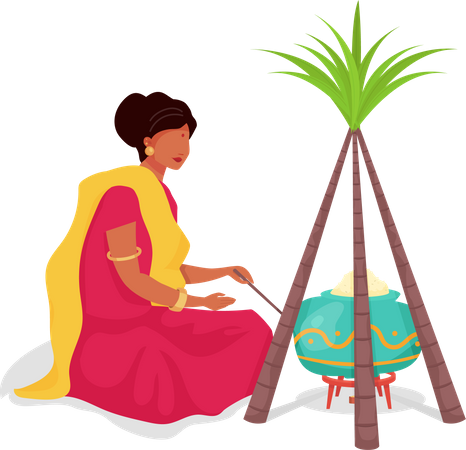 Mujer cocina comida tradicional  Ilustración