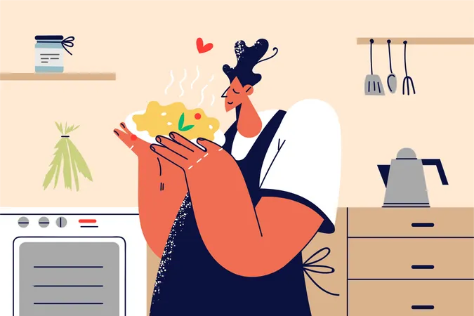 Cocinera haciendo comida  Ilustración