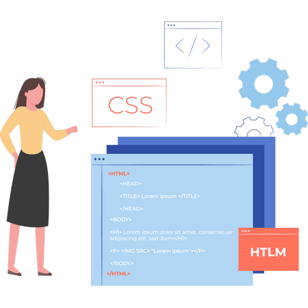 Mujer codificando CSS y html  Ilustración