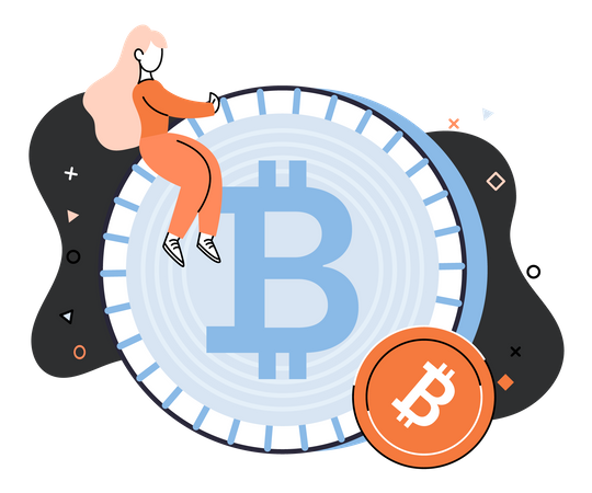 Mujer comerciando con bitcoins  Ilustración