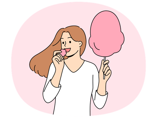 Mujer come algodón de azúcar  Illustration