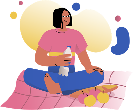 Mujer comiendo comida nutritiva  Ilustración