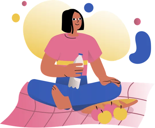 Mujer comiendo comida nutritiva  Ilustración