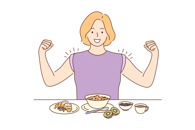 Mujer comiendo comida sana  Ilustración