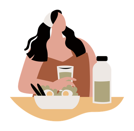 Mujer comiendo comida sana  Ilustración