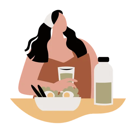 Mujer comiendo comida sana  Ilustración