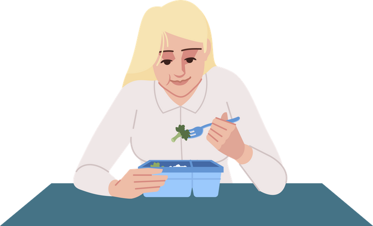 Mujer comiendo brócoli  Ilustración