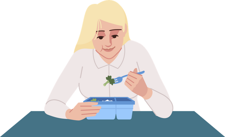 Mujer comiendo brócoli  Ilustración