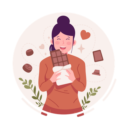 Mujer comiendo chocolate  Ilustración