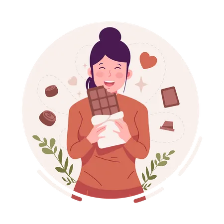 Mujer comiendo chocolate  Ilustración