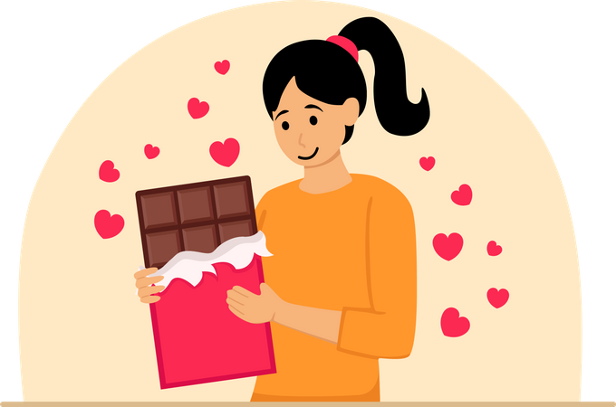 Mujer comiendo chocolate  Ilustración