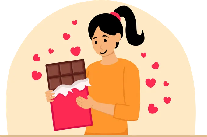 Mujer comiendo chocolate  Ilustración