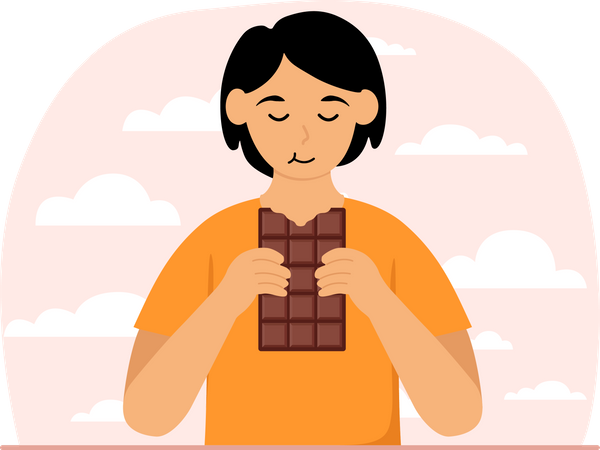 Mujer comiendo chocolate  Ilustración