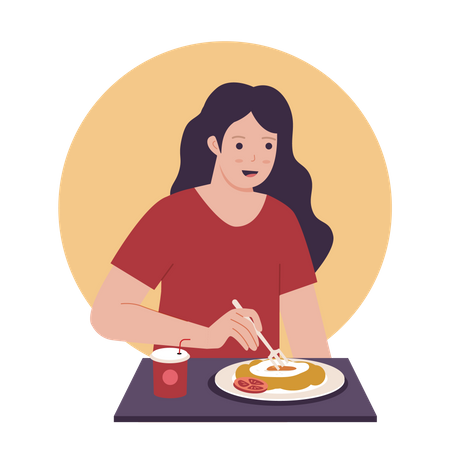 Mujer comiendo comida  Ilustración
