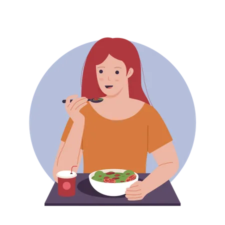 Mujer comiendo comida  Ilustración