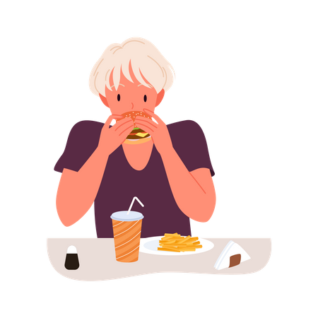 Mujer comiendo comida  Ilustración