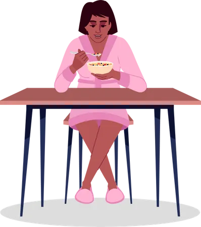 Mujer comiendo copos con leche  Ilustración