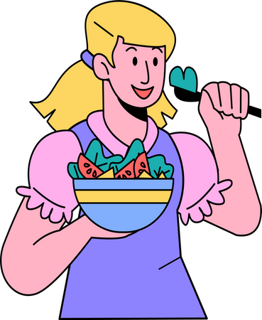Mujer comiendo ensalada  Ilustración