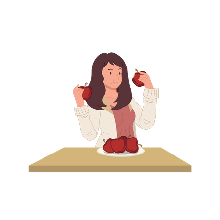 Mujer comiendo fruta saludable  Ilustración