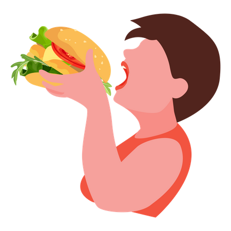 Mujer comiendo hamburguesa  Ilustración