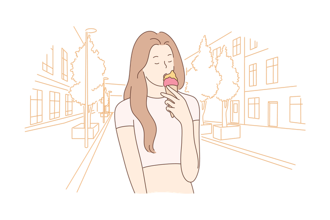 Mujer comiendo helado  Ilustración