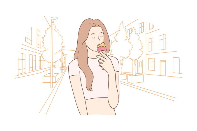 Mujer comiendo helado  Ilustración