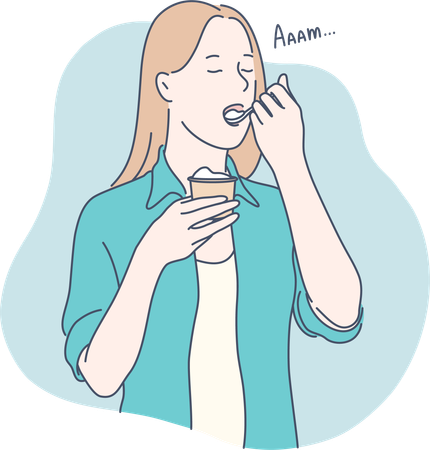 Mujer comiendo helado  Ilustración