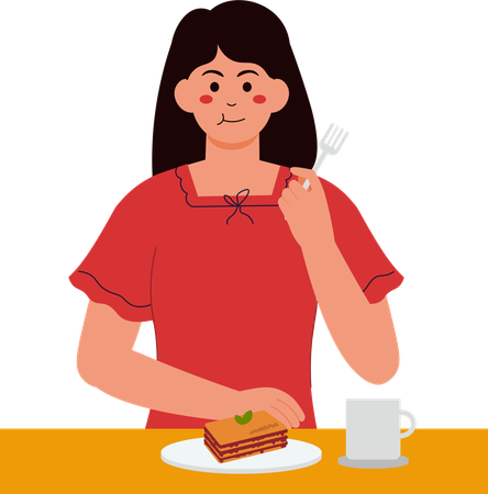 Mujer comiendo lasaña  Ilustración