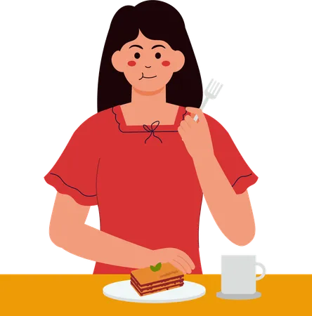 Mujer comiendo lasaña  Ilustración