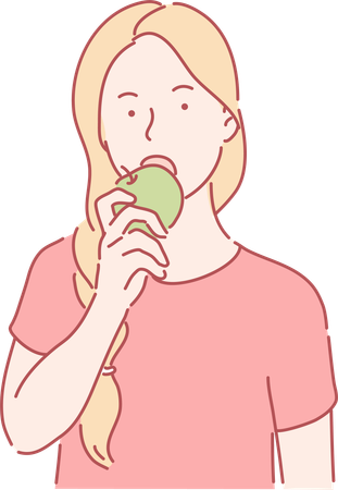 Mujer comiendo manzana  Ilustración