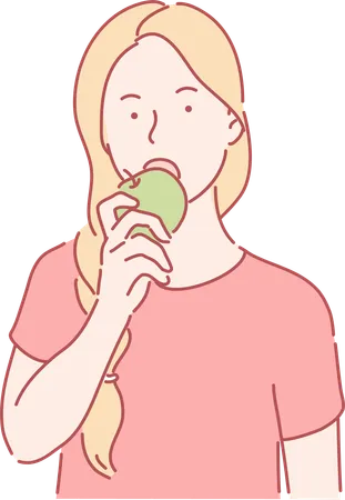 Mujer comiendo manzana  Ilustración