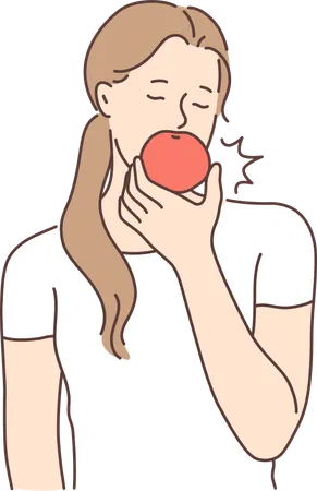 Mujer comiendo manzana  Ilustración