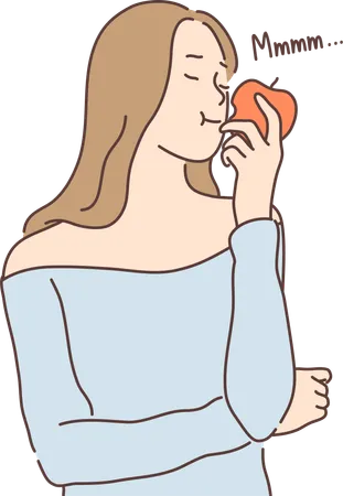 Mujer comiendo manzana  Ilustración