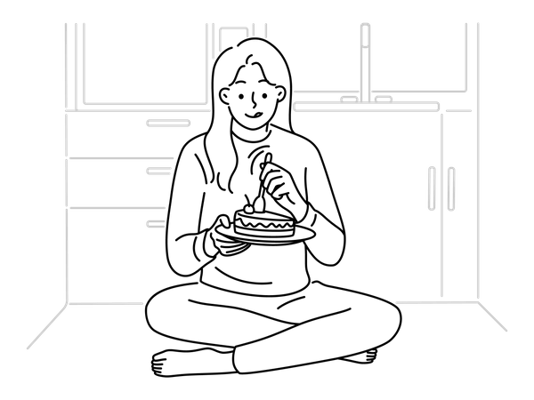 Mujer comiendo pastel  Ilustración