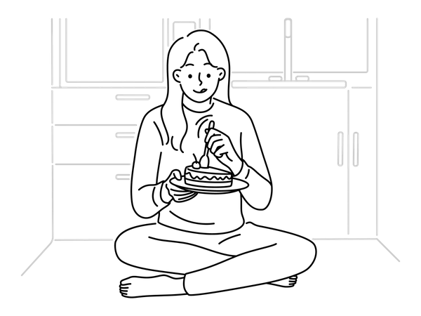 Mujer comiendo pastel  Ilustración