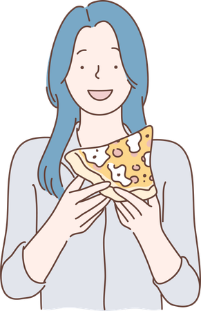 Mujer comiendo pizza  Ilustración